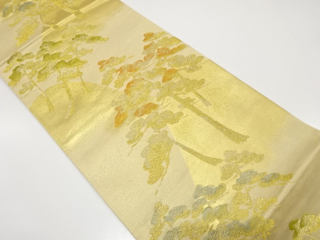 JAPANESE KIMONO / ANTIQUE FUKURO OBI / SILK / WOVEN DISTANT MOUNTAINS & PINE